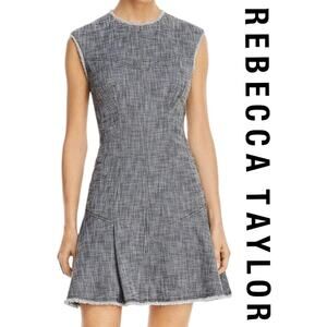 Rebecca Taylor Women's Sleeveless Slub Twill Dress Black and White Size 8